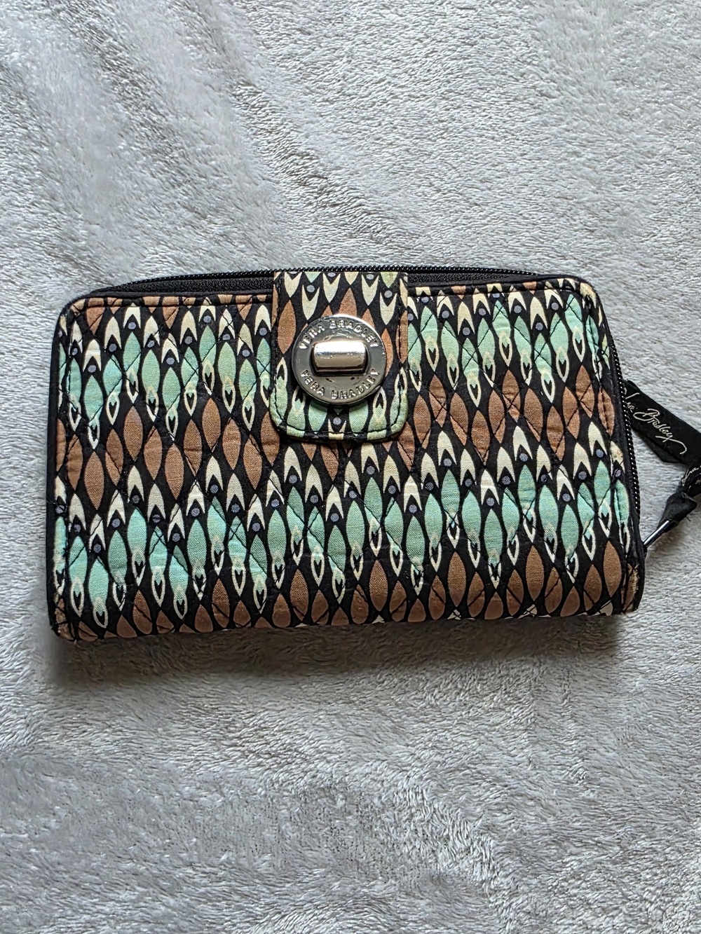 Vera Bradley Mint & Brown Quilted Zip Wristlet